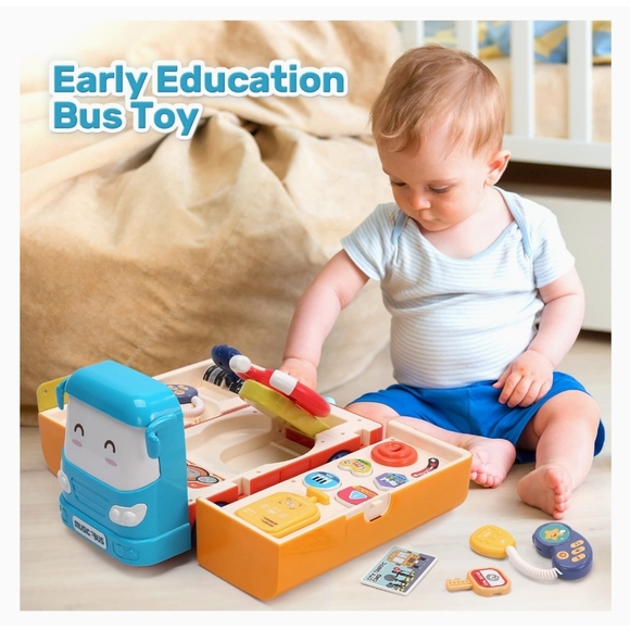 Kids Play Bus with Steering Wheel Toy, Sound and Light, Music School Bus - Picture 2 of 10